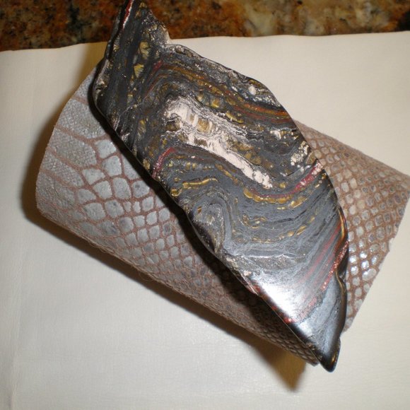 WIDE LEATHER CUFF Bracelet Gorgeous HUGE Agate WOW - Picture 2 of 6